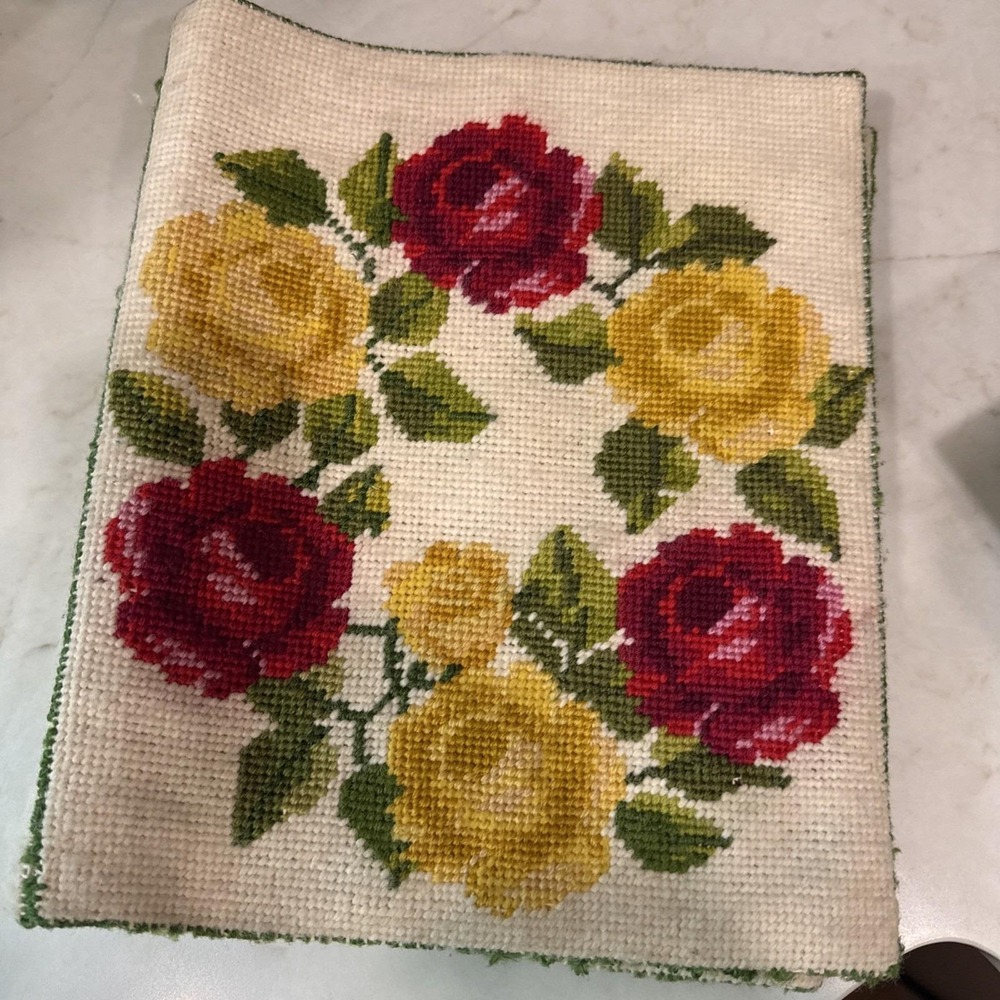 Vintage Needlepoint Wool Telephone Phone Book Cover Handmade Rose Floral pattern
